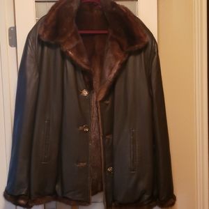 Mens Reversiable Mahogany Mink Bomber Jacket